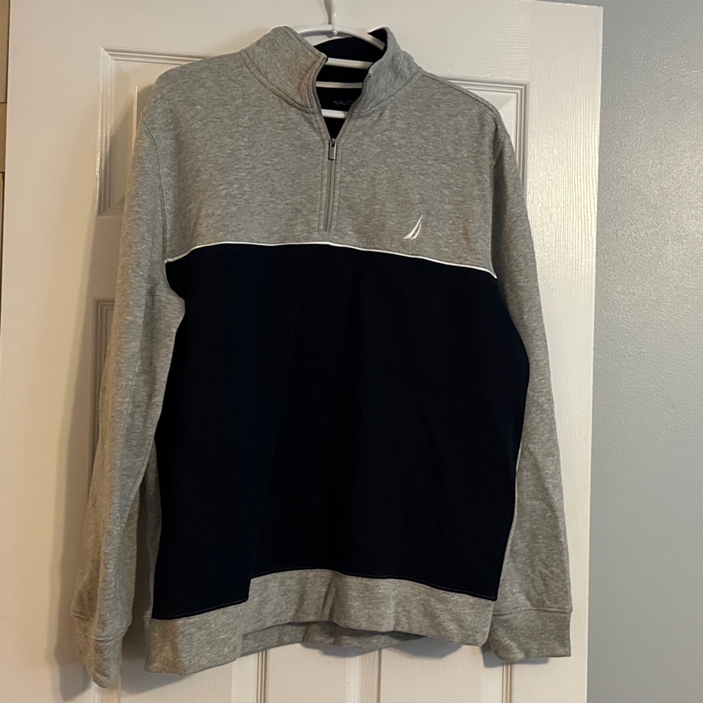 Nautica Men's Gray and Navy Zip-Up Sweater